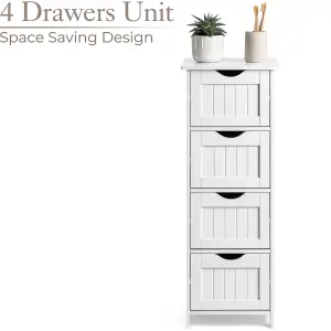 Bathroom Drawer Cabinet White Wood Storage Unit With 4 Deep Drawers Christow