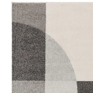 Grey Art Deco Geometric Modern Easy to clean Rug for Dining Room-80cm X 150cm