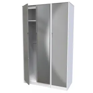 Turin Tall Triple Mirror Wardrobe in Grey Gloss & White (Ready Assembled)