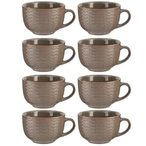 Set of 8 Dark Grey Large Stoneware Cups Coffee Mugs