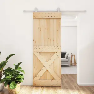 Berkfield Sliding Door with Hardware Set 80x210 cm Solid Wood Pine