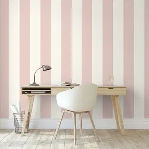 Pink White Stripe Wallpaper Feature Wall Smooth Finish Retro Kids Girls Bedroom