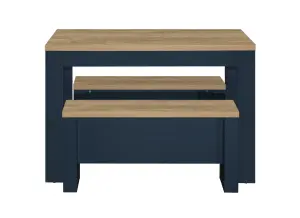 Birlea Highgate Dining Table & Bench Set Navy Blue & Oak