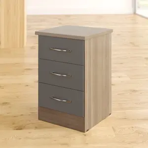 Cascio 3 Drawer Bedside Table Grey Gloss/Light Oak Effect Veneer