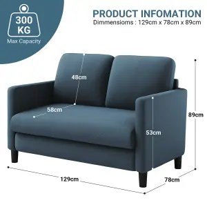 Neche 2 Seater Small Couch, Teddy Velvet Loveseat Sofa for Bedroom - Blue Grey