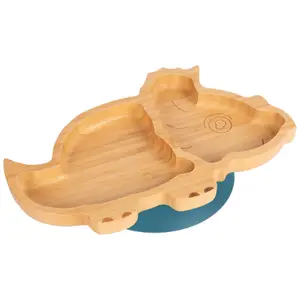 Tiny Dining Dinosaur Bamboo Suction Plate - Navy Blue