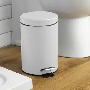 Harbour Housewares - Round Bathroom Pedal Bin - 3 Litre White