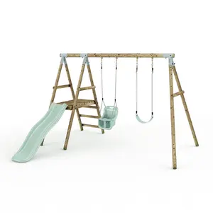 Limited Edition Rebo Double Wooden Swing Set with Slide - Odyssey - Pastel Green