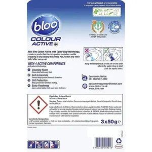 Bloo Colour Active Toilet Rim Block Blue Bleach Anti-Limescale 150gm x 3