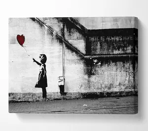 Red Heart Balloon Girl Canvas Print Wall Art - Medium 20 x 32 Inches