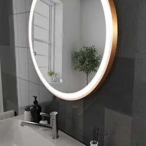 Harper & Harlow 800x800 Lyra Brushed Brass LED Illuminated Round Bathroom Mirror