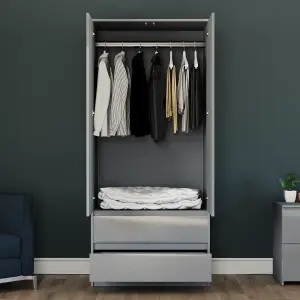 Vida Designs Glinton 2 Door 2 Drawer Wardrobe (100% FSC), Grey