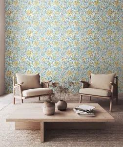 Hoopla Walls Honeysuckle Leaf Trail Soft Blue Smooth Matt Wallpaper