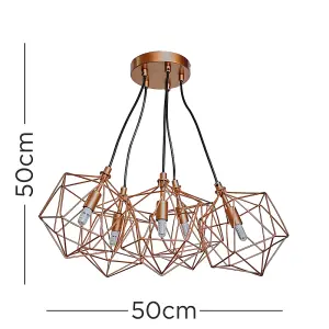 ValueLights Jerome Industrial 5 Way Geometric Copper Wire Basket Cage Ceiling Pendant Light Fitting