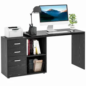 HOMCOM Computer Desk Table Workstation L Shape File Cabinet Black Home Office