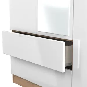 Milan Ready assembled Modern White & oak effect 2 Drawer Tall Triple Wardrobe With 1 mirror door (H)1970mm (W)1110mm (D)530mm