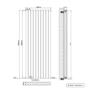 Right Radiators 1600x590mm Vertical Double Oval Column Designer Radiator Black