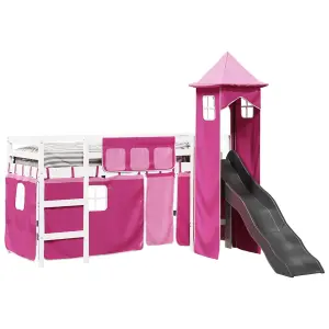 Berkfield Kids' Loft Bed with Tower Pink 90x200 cm Solid Wood Pine