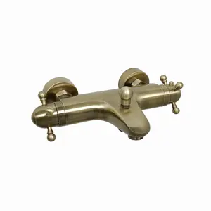 ENKI Gallant Antique Brass Traditional Wall Mounted Brass Thermostatic Bath Shower Mixer Tap BBT0218