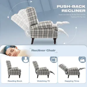 Wing Back Recliner Armchair Pushback Fabric