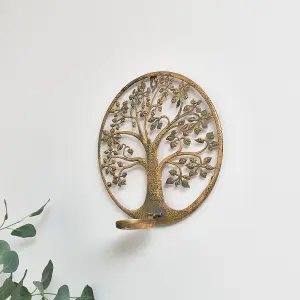 Melody Maison Round Antique Gold Tree of Life Candle Wall Sconce