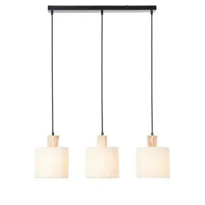 Luminosa Durban Bar Pendant Ceiling Lamp, Natural Eucalyptus Wood, Natural Linen, Matt Black