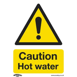 Caution Hot Water Safety Sign - Rigid Plastic 75mm x 100mm Warning Sign for Workplace