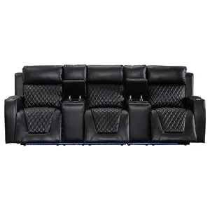 Venice Series One Black Leather Aire 2 Piece Electric Cinema Sofa