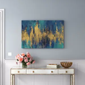 Blue And Gold Abstract Crop by Danhui Nai - Wrapped Canvas Painting Wrapped Canvas / 81cm H x 122cm W x 3.8cm D