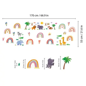 Walplus Combo Kids Safari Animals With Cute Rainbows Wall Sticker PVC