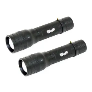 LED Torch Wolf 5w 400 Lumens Zoom Spotlight CREE Rechargeable Light Heavy Duty Aluminium - Pack of 2