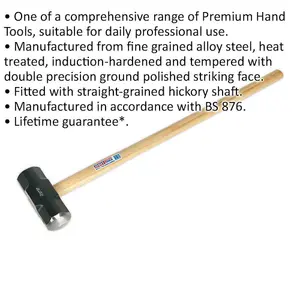 14lb Hardened Sledge Hammer - Hickory Wooden Shaft - Drop Forged Carbon Steel