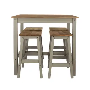 Corona Breakfast Table & 4 high Stool Set, Linea grey waxed pine