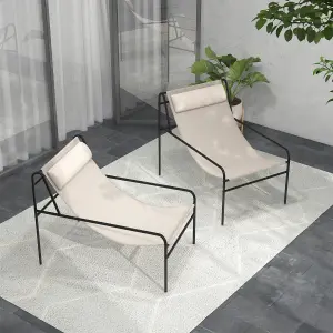 Costway Garden Patio Modern Sling Lounge Accent Chair Metal Frame Leisure Chair w/ Removable Headrest Pillow