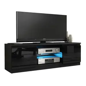 Aura TV Unit 120cm Black High Gloss Doors with LED Lighting - Creative Furniture