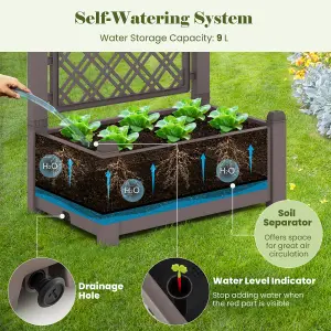 Costway Raised Garden Bed w/ Trellis Outdoor Self-Watering Planter Box Lattice Panels