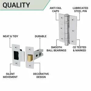 EAI Chrome Door Handle T-Bar Lever on Rose Latch Kit / Pack - 66mm Latch - 76mm Hinges - Polished Chrome