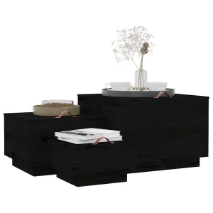 Berkfield Storage Boxes with Lids 3 pcs Black Solid Wood Pine