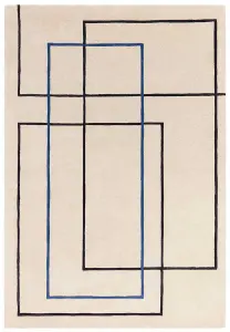 Handmade Blue Modern Geometric Wool Easy to Clean Living Room Bedroom Rug-200cm X 290cm