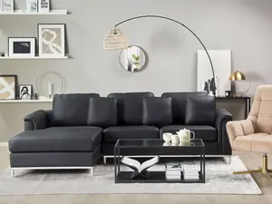 Right-Hand Corner Sofa with Ottoman OSLO Black Leather Right Hand