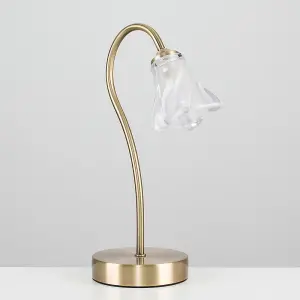 ValueLights Antique Brass And Decorative Glass Swan Neck Touch Bedside Table Lamp