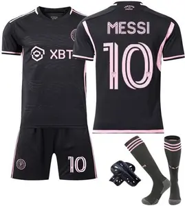 (Black, 24(8-9 Years)) Inter Miami Home Away Adult Kid Messi 10 Football Kit Strip Soccer Jersey Kit T-Shirt+Shorts