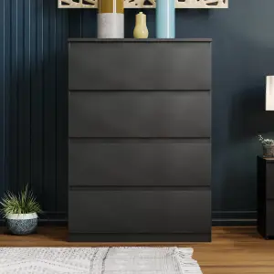 Vida Designs Denver Black 4 Drawer Chest (H)960mm (W)700mm (D)400mm