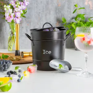 Harbour Housewares - Vintage Metal Ice Bucket with Scoop - Black