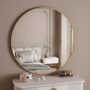 Jobu Home - Rei, Large Round Gold Metal Circle Mirror - 90cm x 90cm