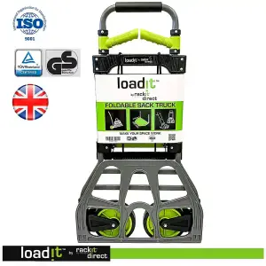 LoadIt 130kg Folding Trolley Sack Truck Barrow, Hand Truck, Moving Trolley on Wheels, Heavy Duty, Bungees, ISO 9001 & TUV GS