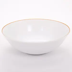 Set of 4 White Ceramic Dinner Bowls with Elegant Orange Rim - Durable & Stylish