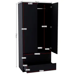 Vida Designs Denver 2 Door Wardrobe With Drawers, Black (2)