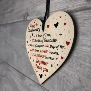 Red Ocean 1st Wedding Anniversary Gift For Him Her Wood Heart Keepsake Husband Wife Boyfriend Girlfriend