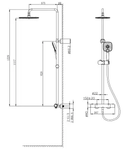 VURTU Hertford Thermostatic Shower Valve System, 870(H) x 325(W), Chrome, 628550